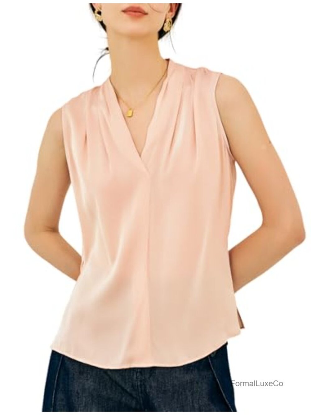 19mm Mulberry Silk Sleeveless Blouse V-Neck Relaxed Fit Tank Top